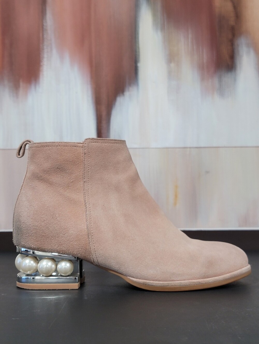 JEFFREY CAMPBELL ORLANDO FAUX PEARL BOOTIE BLUSH SUEDE SIZE 8.5